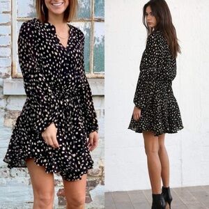 A-Line Dress By Together polka dot Black Gauzy Romantic Flouncy whimsigoth Sz M